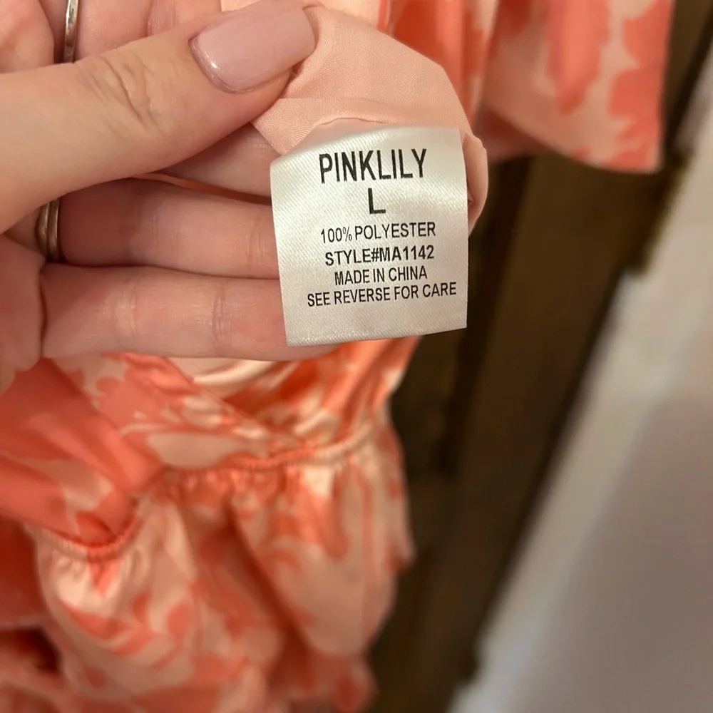 Pink Lily Coral Floral Tropical Romper Large - Picture 9 of 10